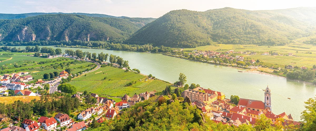 A view over Dürnstein in the Wachau Valley, Austria